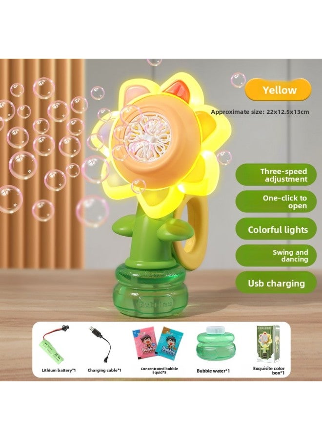 2024 New Bubble Machine Children's Handheld Stick Fully Automatic Sunflower Bubble Blowing Seven-Color Flower Sunflower Colorful Flower